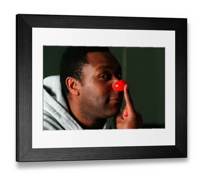 Framed Print : Lenny Henry Comedian December 1997 Wearing red nose for Red Nose Day