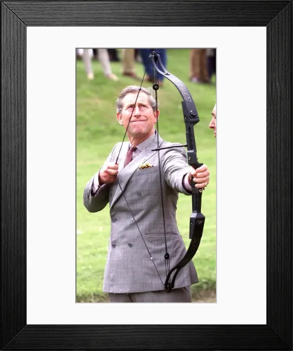 Framed Print : Prince Charles has a go at Archery during visit to Clay Pigeon Shoot in aid of Princes Framed Print : Prince Charles has a go at Archery during visit to Clay Pigeon Shoot in aid of Princes