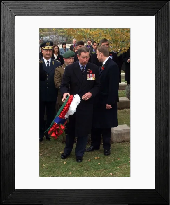 Framed Print : Prince Charles the Prince of Wales lays a wreath in Macedonia for Remembrance Day Framed Print : Prince Charles the Prince of Wales lays a wreath in Macedonia for Remembrance Day