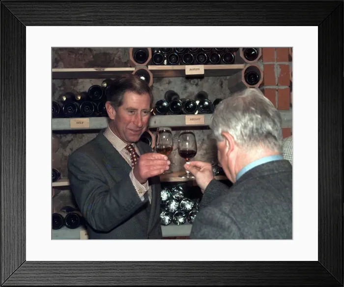 Framed Print : Prince Charles visiting Slovenia sampling brandy wine at the Triglav National Park in Framed Print : Prince Charles visiting Slovenia sampling brandy wine at the Triglav National Park in