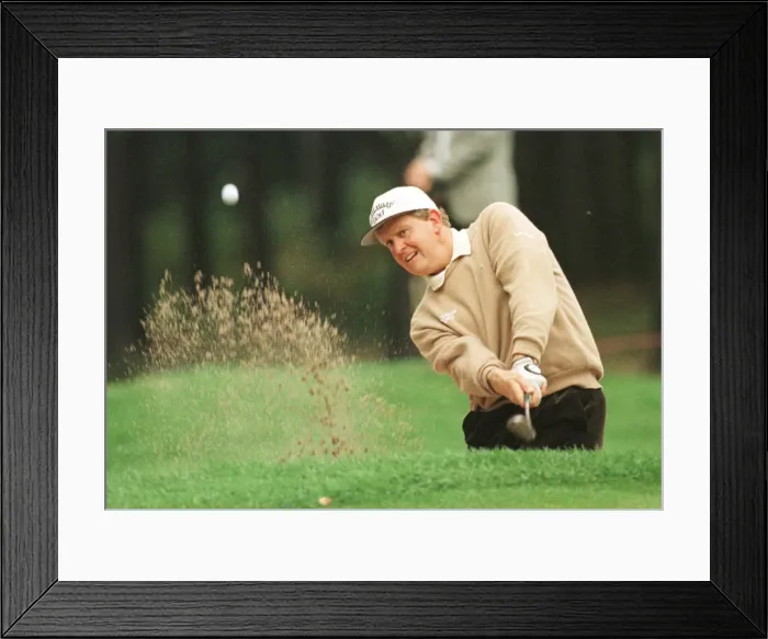 Framed Print : Colin Montgomerie Wentworth World Matchplay 1998 plays out of a greenside bunker Framed Print : Colin Montgomerie Wentworth World Matchplay 1998 plays out of a greenside bunker