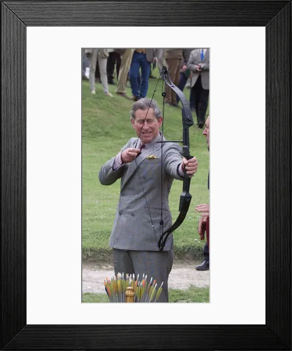 Framed Print : Prince Charles has a go at Archery during visit to Clay Pigeon Shoot in aid of Princes Framed Print : Prince Charles has a go at Archery during visit to Clay Pigeon Shoot in aid of Princes