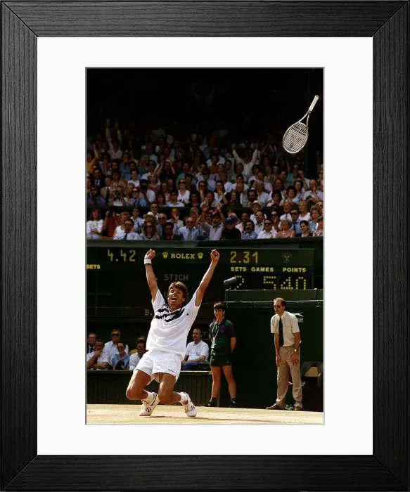 Framed Print : Michael Stich becomes Wimbledon Mens champion after beating Boris Becker in the 1991 Framed Print : Michael Stich becomes Wimbledon Mens champion after beating Boris Becker in the 1991