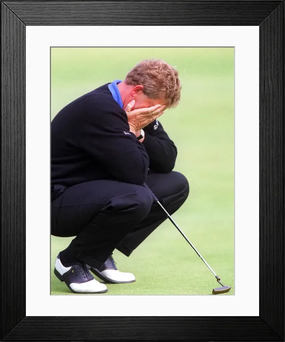 Framed Print : Colin Montgomerie Open Golf Championship Troon July 1997. Montgomerie in despair