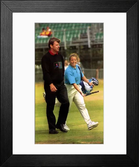 Framed Print : Nick Faldo golfer at the British Open with his caddie Fannie Sunneson Framed Print : Nick Faldo golfer at the British Open with his caddie Fannie Sunneson