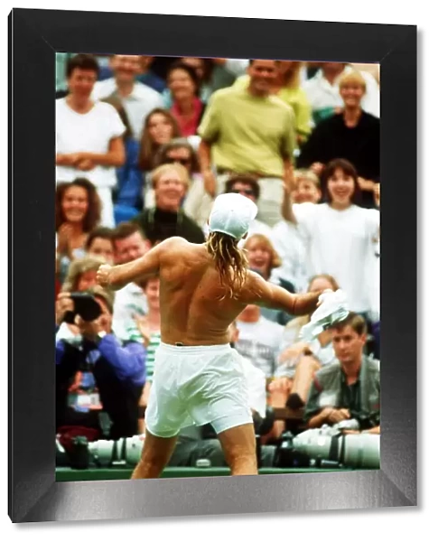 Andre Agassi celebrates his win in the Wimbledon Mens Singles Final 1992