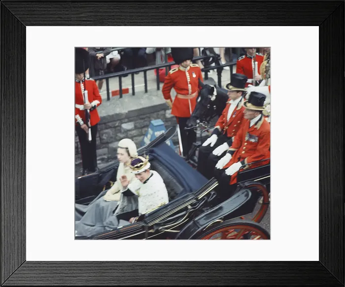 Framed Print : The Queen and Prince of Wales drive through Caernarfon after Investiture July 1969