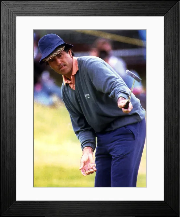 Framed Print : Seve Ballesteros golfer watching his birdie put fail on the 18th British open golf Framed Print : Seve Ballesteros golfer watching his birdie put fail on the 18th British open golf