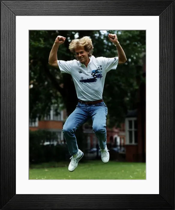 Framed Print : Stefan Edberg Tennis Jumps with delight as Wimbledon Champion Framed Print : Stefan Edberg Tennis Jumps with delight as Wimbledon Champion