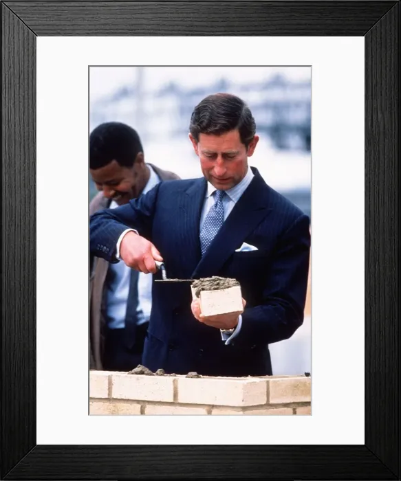 Framed Print : Prince Charles lays a brick at start of a housing scheme September 1988 Framed Print : Prince Charles lays a brick at start of a housing scheme September 1988