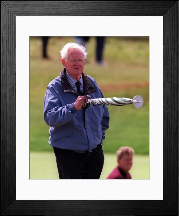 Framed Print : Colin Montgomeries father at Troon July 1997 where he made a point as his son was Framed Print : Colin Montgomeries father at Troon July 1997 where he made a point as his son was
