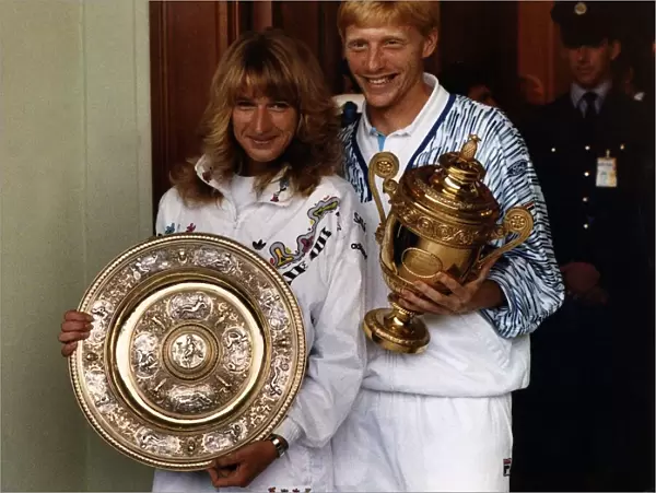 Boris Becker Tennis and Steffi Graf Tennis holding the winning trophies from
