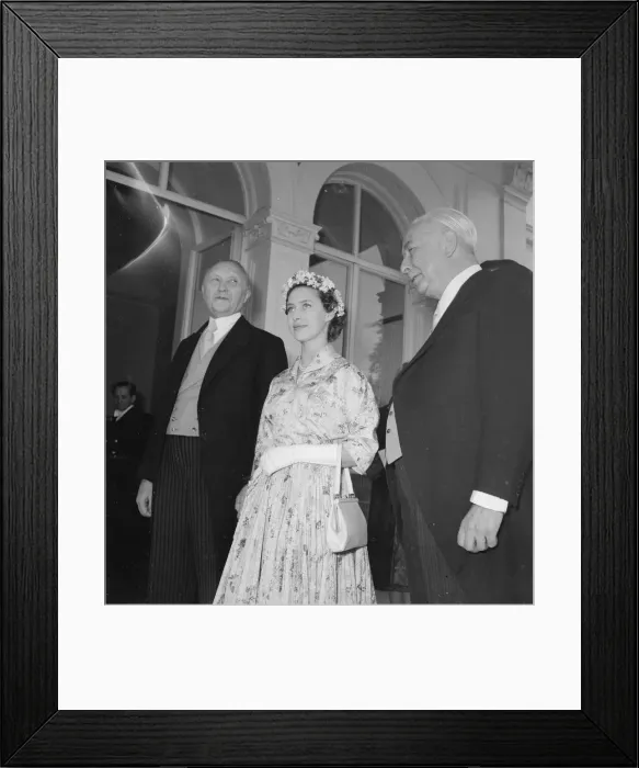 Framed Print : Princess Margaret seen here on the balcony of the residence if Dr Heuss with Hoyes