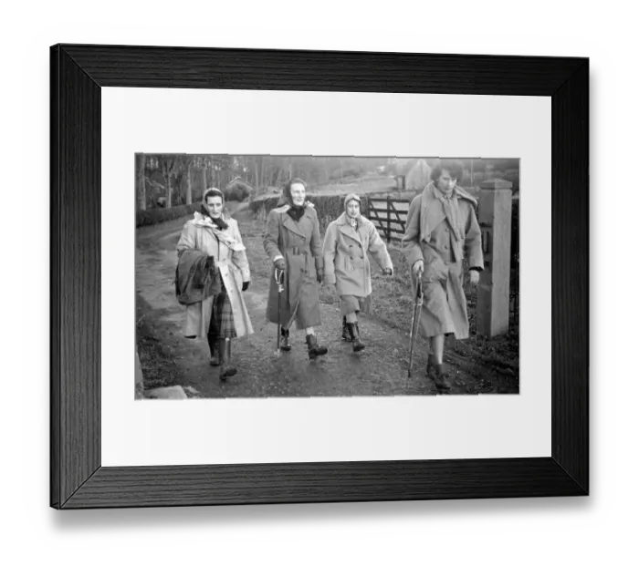 Framed Print : Princess Margaret with three friends for a walk on her cousin the Master of Elphinstones
