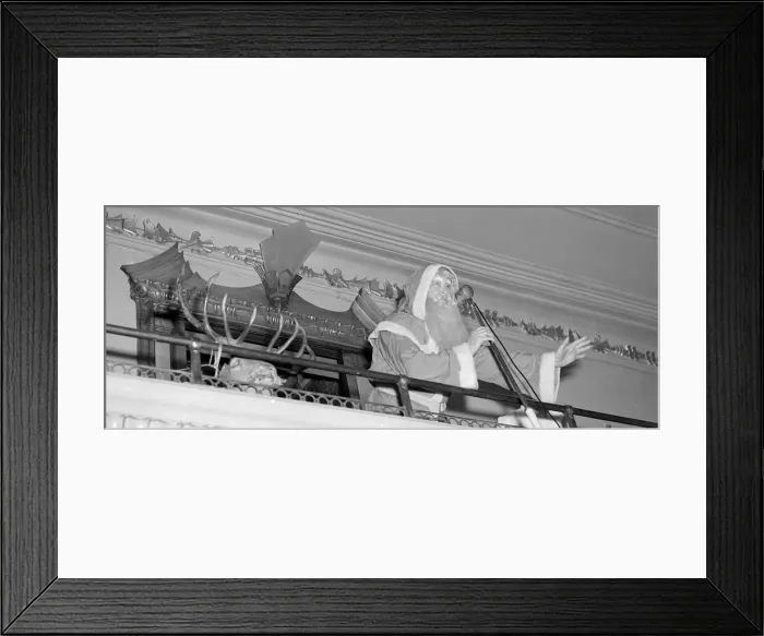 Framed Print : Father Christmas and his reindeer address the children at the yearly Daily Mirror Framed Print : Father Christmas and his reindeer address the children at the yearly Daily Mirror
