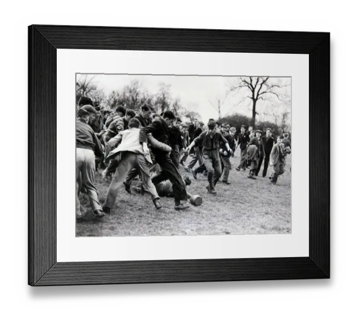 Framed Print : Hallaton Barrel kicking circa 1979