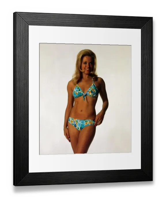 Framed Print : Sue Longhurst wearing floral bikini August 1974 Framed Print : Sue Longhurst wearing floral bikini August 1974