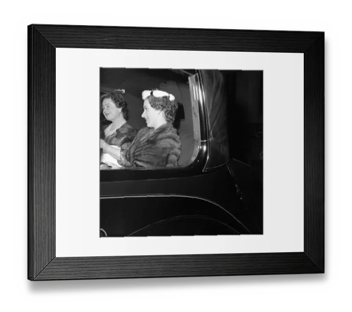 Framed Print : The Queen Mother and Princess Margaret seen here leaving the Salon of clothes designer