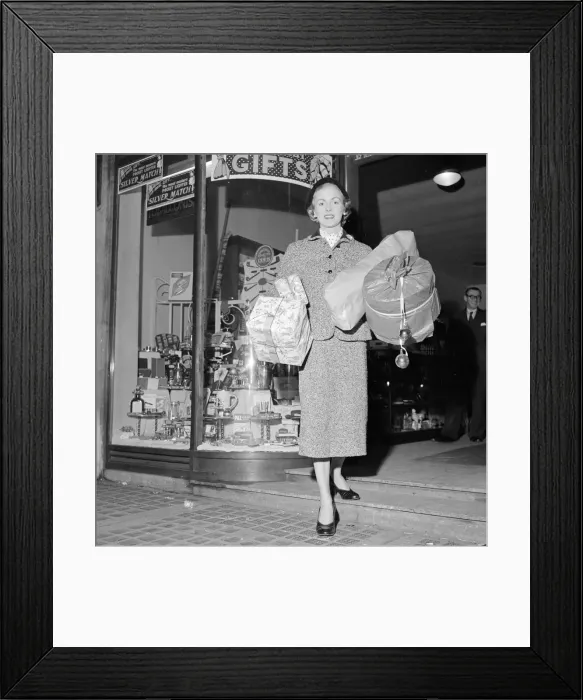 Framed Print : Peggy Waters who charge clients 7 / 6 per hour to do their christmas shopping Framed Print : Peggy Waters who charge clients 7 / 6 per hour to do their christmas shopping