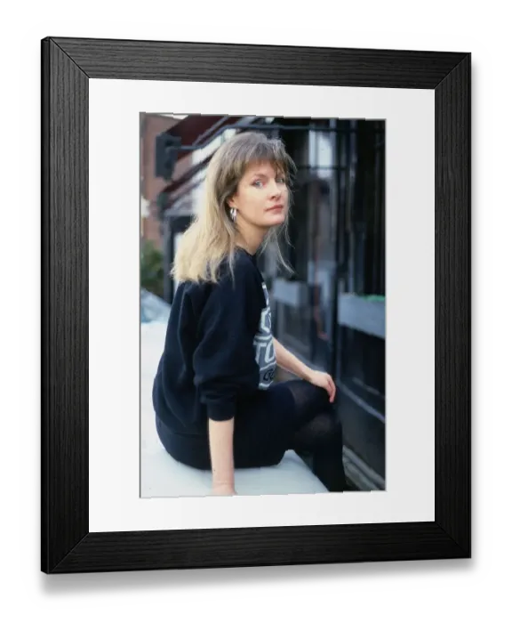 Framed Print : Susan Wooldridge sitting on wall January 1988 Framed Print : Susan Wooldridge sitting on wall January 1988