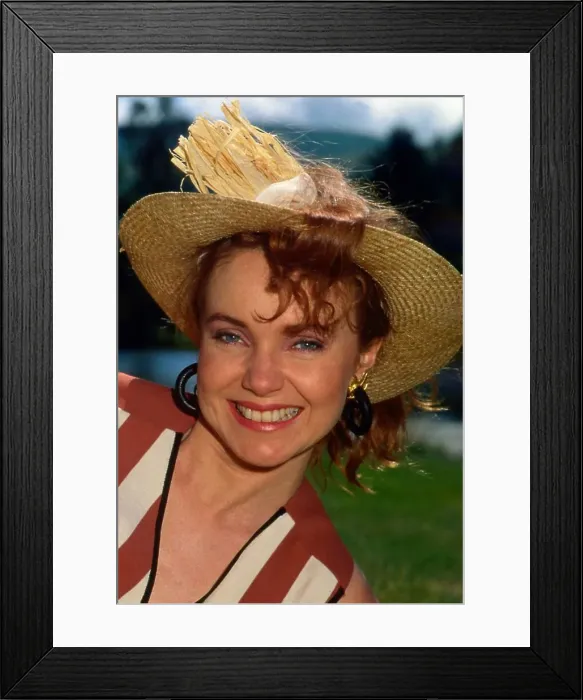 Framed Print : Rowenna Mohr wearing straw hat July 1989