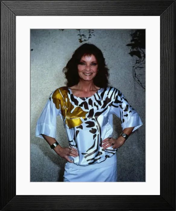 Framed Print : Kate O Mara actress actor September 1989 white black and gold top Framed Print : Kate O Mara actress actor September 1989 white black and gold top