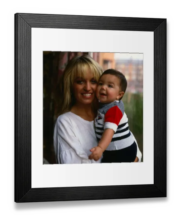 Framed Print : Nicki Heaney actress April 1986 With daughter Amber Heaney