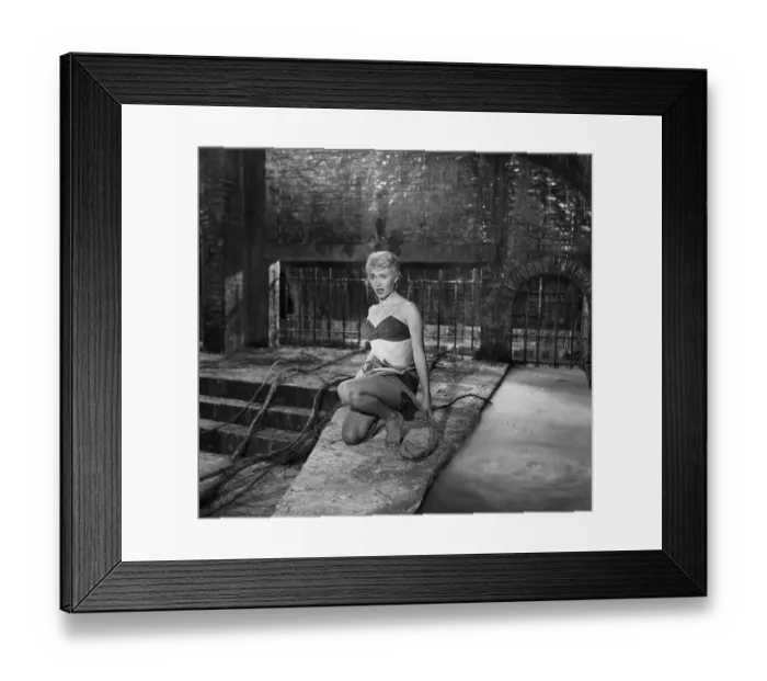 Framed Print : Film Womaneater 1957 Actress Vera Day on set at Twickenham Studio making the horror film Framed Print : Film Womaneater 1957 Actress Vera Day on set at Twickenham Studio making the horror film