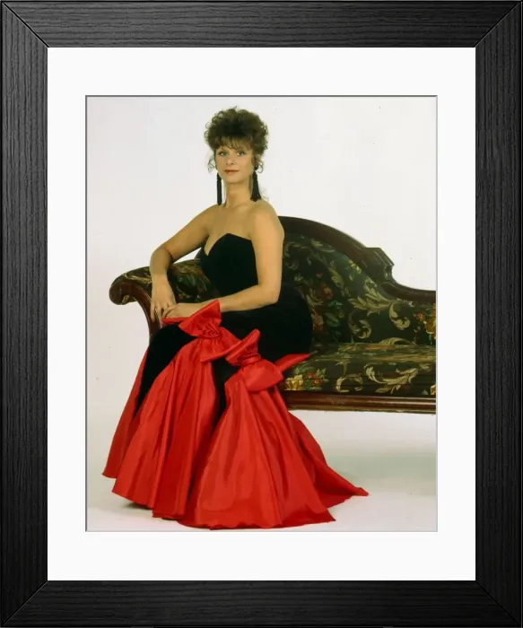 Framed Print : Shirin Taylor modelling red & black dress December 1990 Framed Print : Shirin Taylor modelling red & black dress December 1990