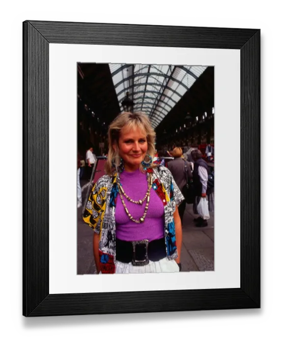 Framed Print : Annie Miles British actress in marketplace October 1989 Framed Print : Annie Miles British actress in marketplace October 1989