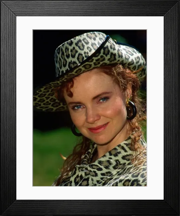 Framed Print : Rowenna Mohr wearing leopard print hat July 1989