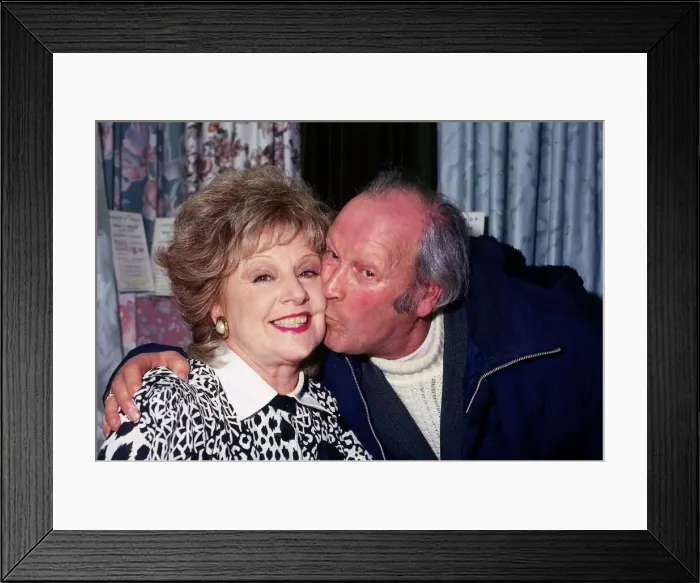 Framed Print : Barbara Knox is kissed by man in Clydebank May 1989