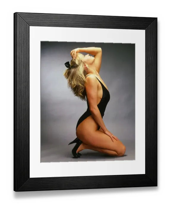 Framed Print : Nicki Heaney actress model April 1986 Black swimsuit head arched back kneeling Framed Print : Nicki Heaney actress model April 1986 Black swimsuit head arched back kneeling
