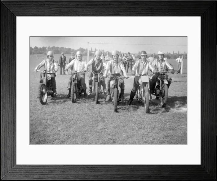 Framed Print : Players line up before commencing in a game of motoball, soccer on a motorbike Framed Print : Players line up before commencing in a game of motoball, soccer on a motorbike