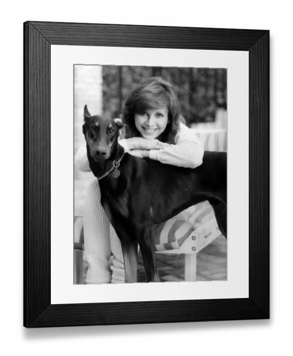 Framed Print : Victoria Principal Actress leaning on Dobermann Dog Framed Print : Victoria Principal Actress leaning on Dobermann Dog