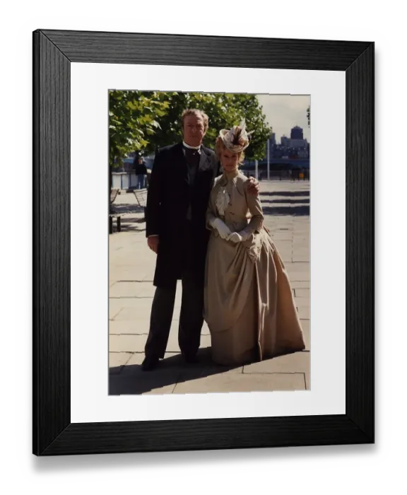 Framed Print : Michael Caine actor with actress Cheryl Ladd in a scene from the TV prog Dr Jekyll & Mr