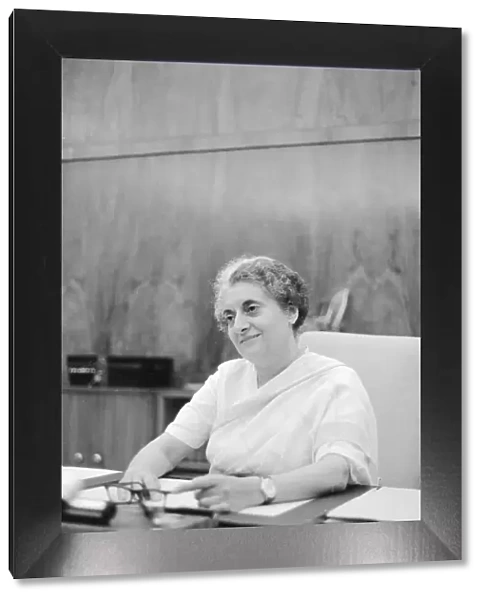 Indian Prime Minister Indira Gandhi seen here in here office in the Parliament building