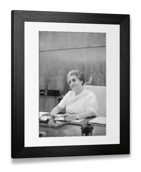 Framed Print : Indian Prime Minister Indira Gandhi seen here in here office in the Parliament building Framed Print : Indian Prime Minister Indira Gandhi seen here in here office in the Parliament building