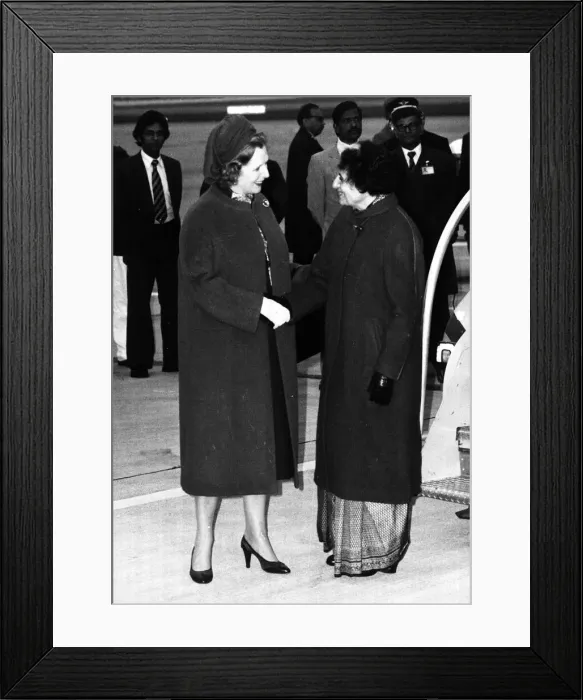 Framed Print : Mrs Indira Gandhi being met at Heathrow by Mrs Margaret Thatcher March 1982 Framed Print : Mrs Indira Gandhi being met at Heathrow by Mrs Margaret Thatcher March 1982