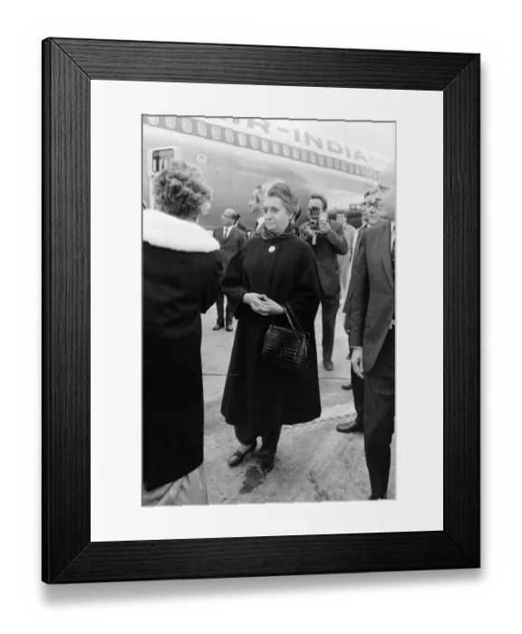 Framed Print : Mrs Indira Gandhi Indian Prime Minister seen here at Heathrow airport were she broke her Framed Print : Mrs Indira Gandhi Indian Prime Minister seen here at Heathrow airport were she broke her