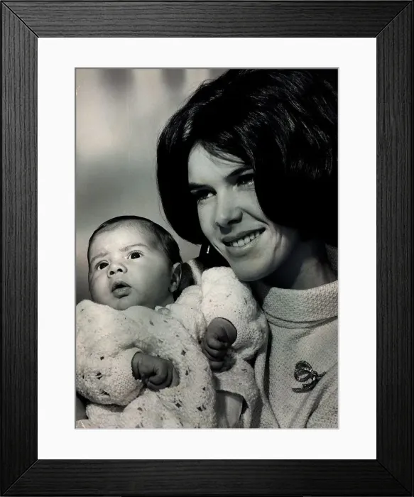 Framed Print : Former World Champion racing driver Jackie Stewart with his Wife Helenand one month old Framed Print : Former World Champion racing driver Jackie Stewart with his Wife Helenand one month old