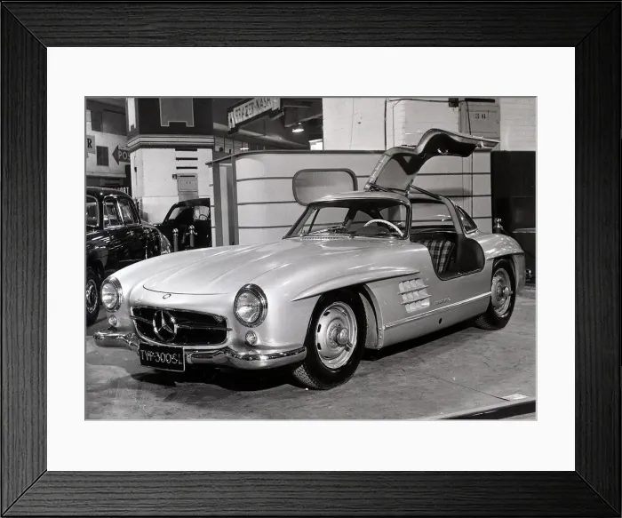 Framed Print : Mercedes Benz 300SL sports coupe on display at the Earls Court Motor Show Framed Print : Mercedes Benz 300SL sports coupe on display at the Earls Court Motor Show