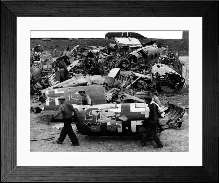 Framed Print : War - World War II - Picture shows downed Nazi aircraft piled in heaps during the Battle Framed Print : War - World War II - Picture shows downed Nazi aircraft piled in heaps during the Battle
