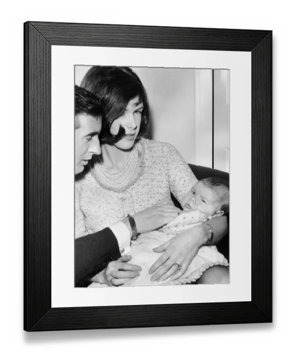 Framed Print : Racing driver Jackie Stewart with wife Helen and two month old baby son Paul Ewan Stewart