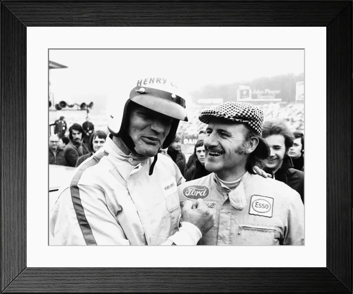 Framed Print : Sporting Champions race at Brands Hatch checked cap, British boxer Hnry Cooper Framed Print : Sporting Champions race at Brands Hatch checked cap, British boxer Hnry Cooper