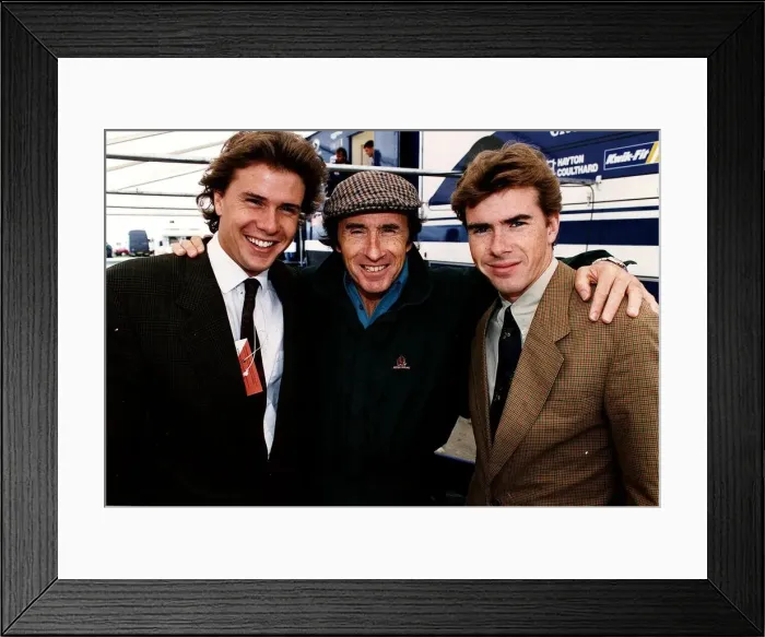 Framed Print : Jackie Stewart with his arms around sons Mark and Paul