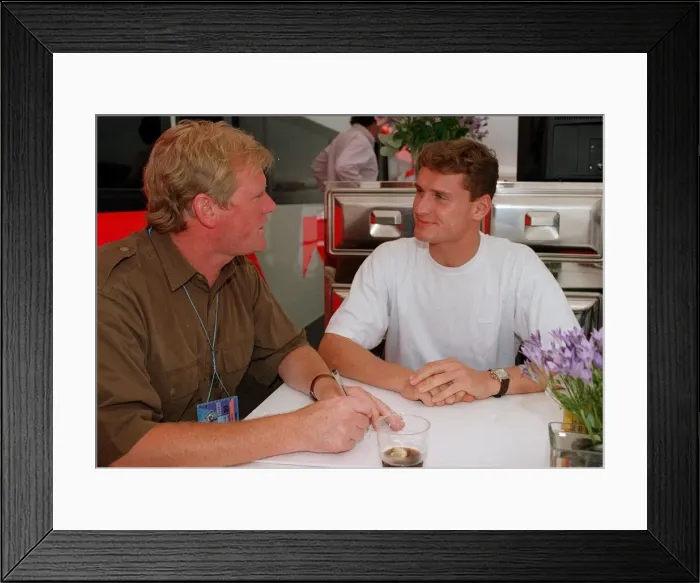 Framed Print : David Coulthard formula one grand prix racing car driver is interviewed by Daily Record