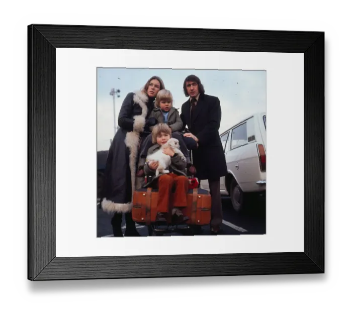 Framed Print : Jackie Stewart with wife Helen Stewart and their two young sons who are sitting on a