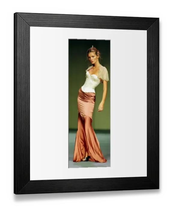 Framed Print : Esther Canadas models a silk bodice and skirt October 1998 designed by Stella McCartney