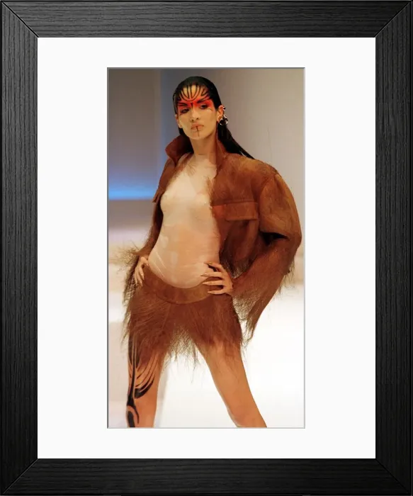 Framed Print : Astrid Models for Thierry Mugler at Paris Fashion Week 1999 Wearing textured skirt